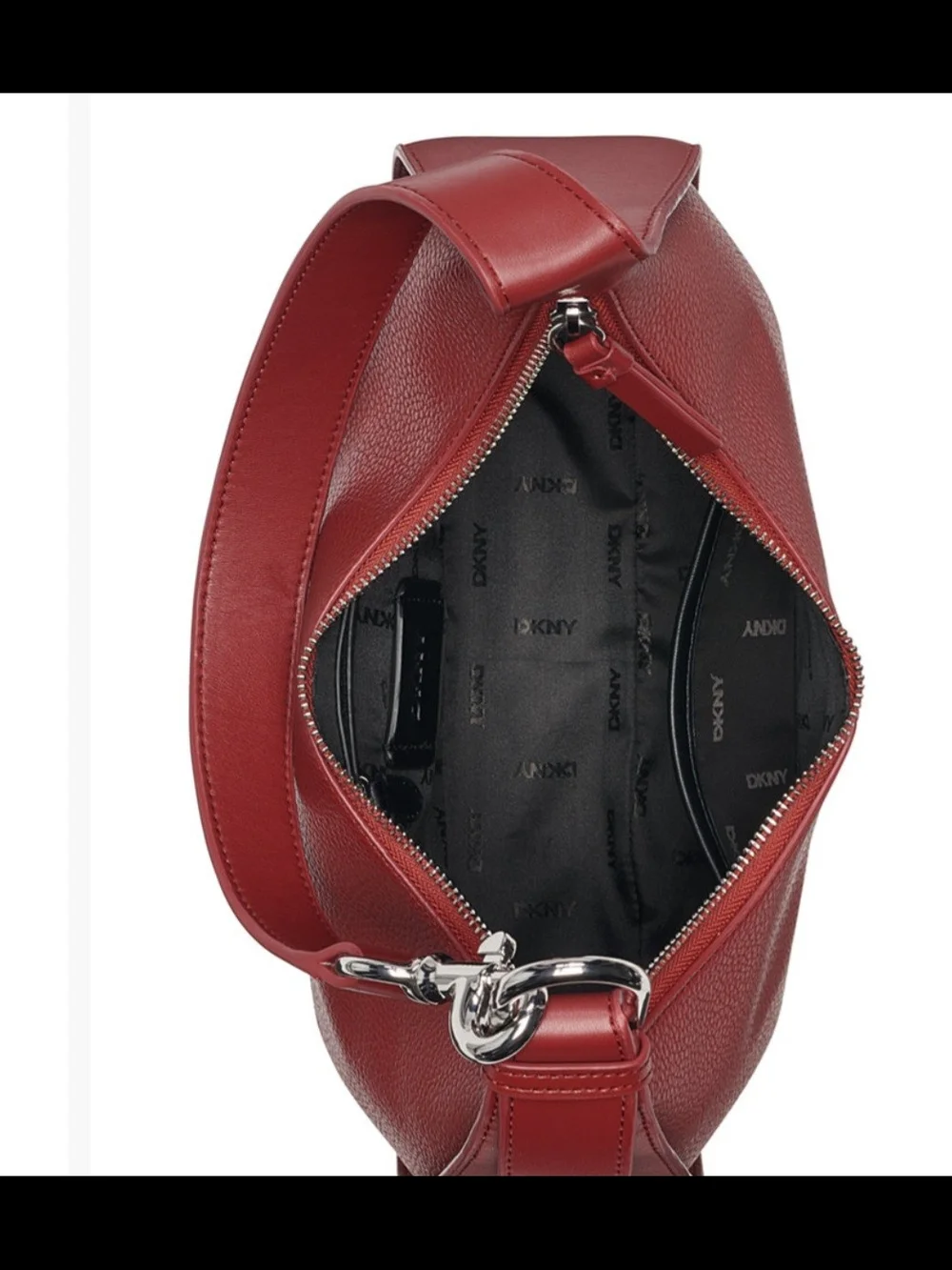 DKNY Black Pebbled Leather Hobo Shoulder Bag with Silver Hardware